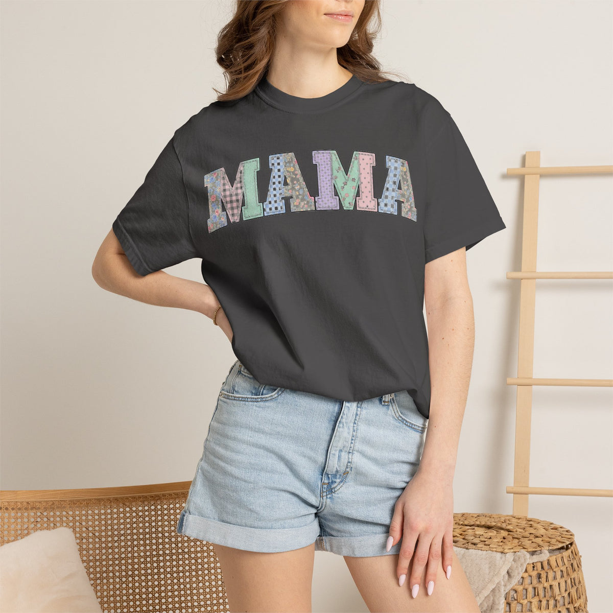 Mama Soft Patchwork Shirt, Small Pastel Applique Tee, Shabby Chic Mama Shirt, Mom Gift