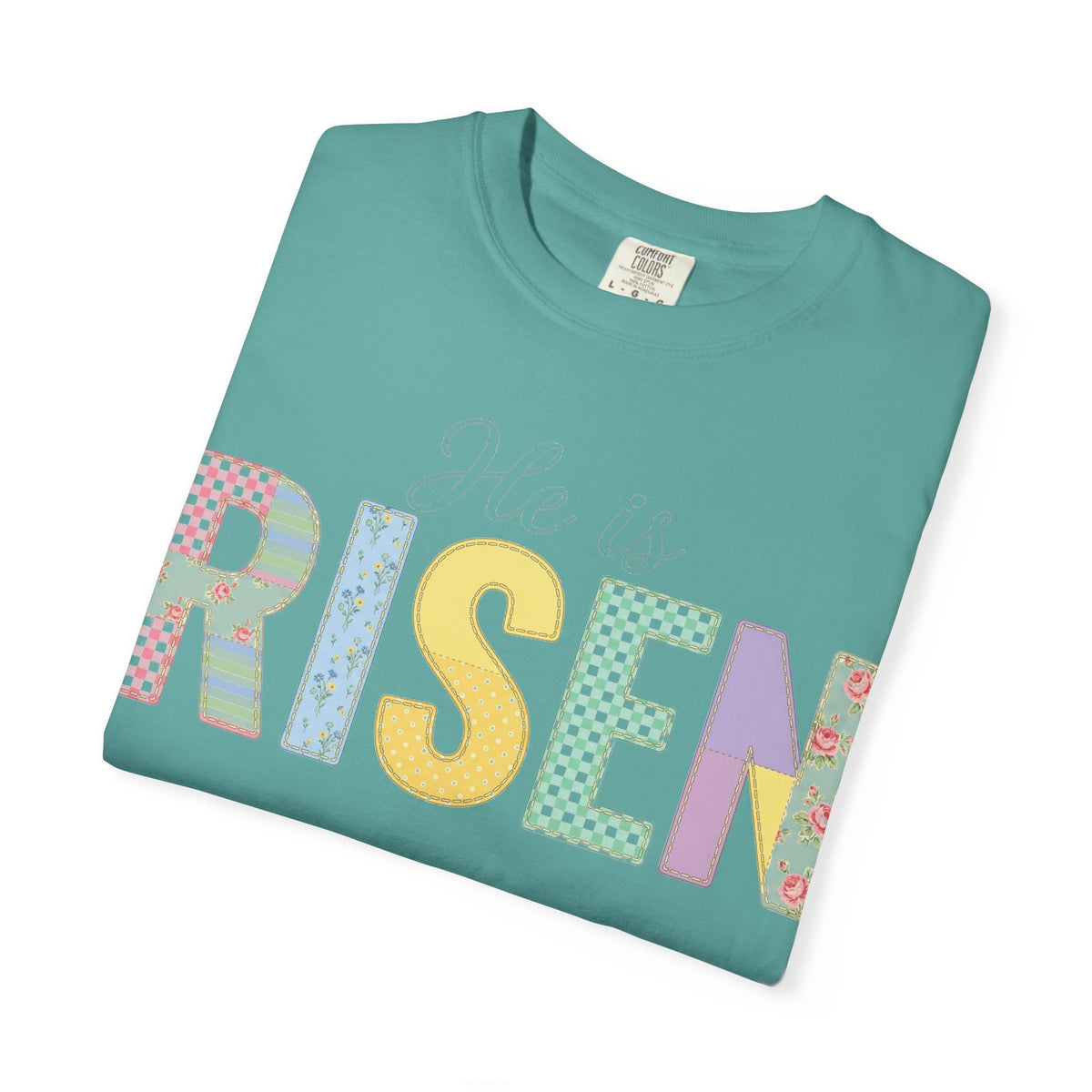 He Is Risen Patchwork Shirt, Faux Applique Easter Tee, Gingham Floral Christian Shirt, Easter Gift