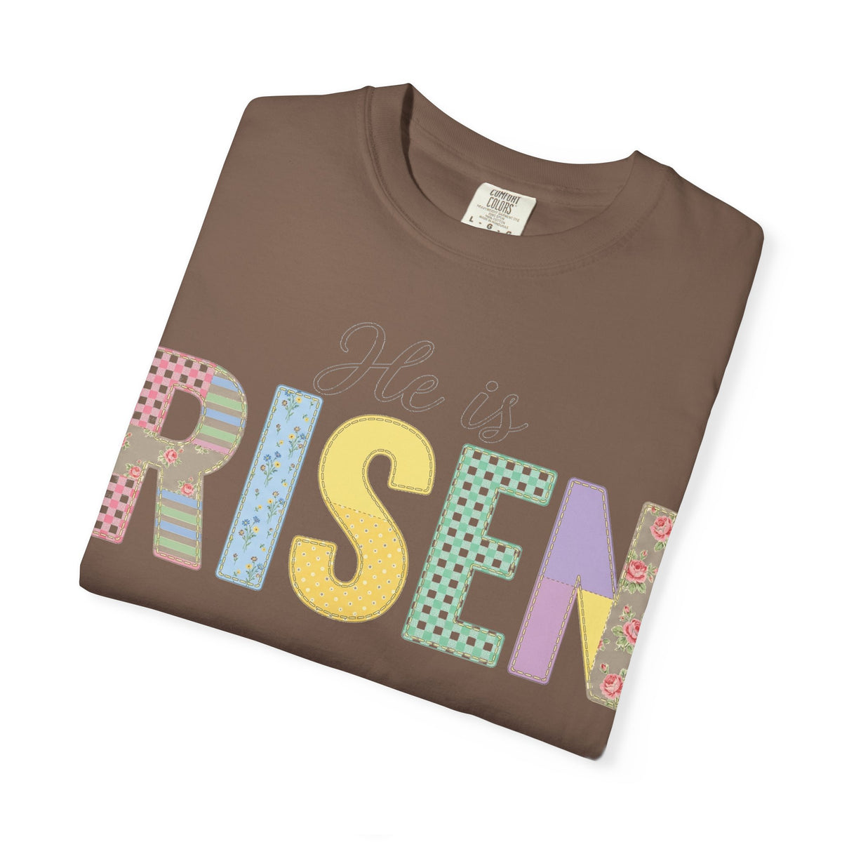 He Is Risen Patchwork Shirt, Faux Applique Easter Tee, Gingham Floral Christian Shirt, Easter Gift