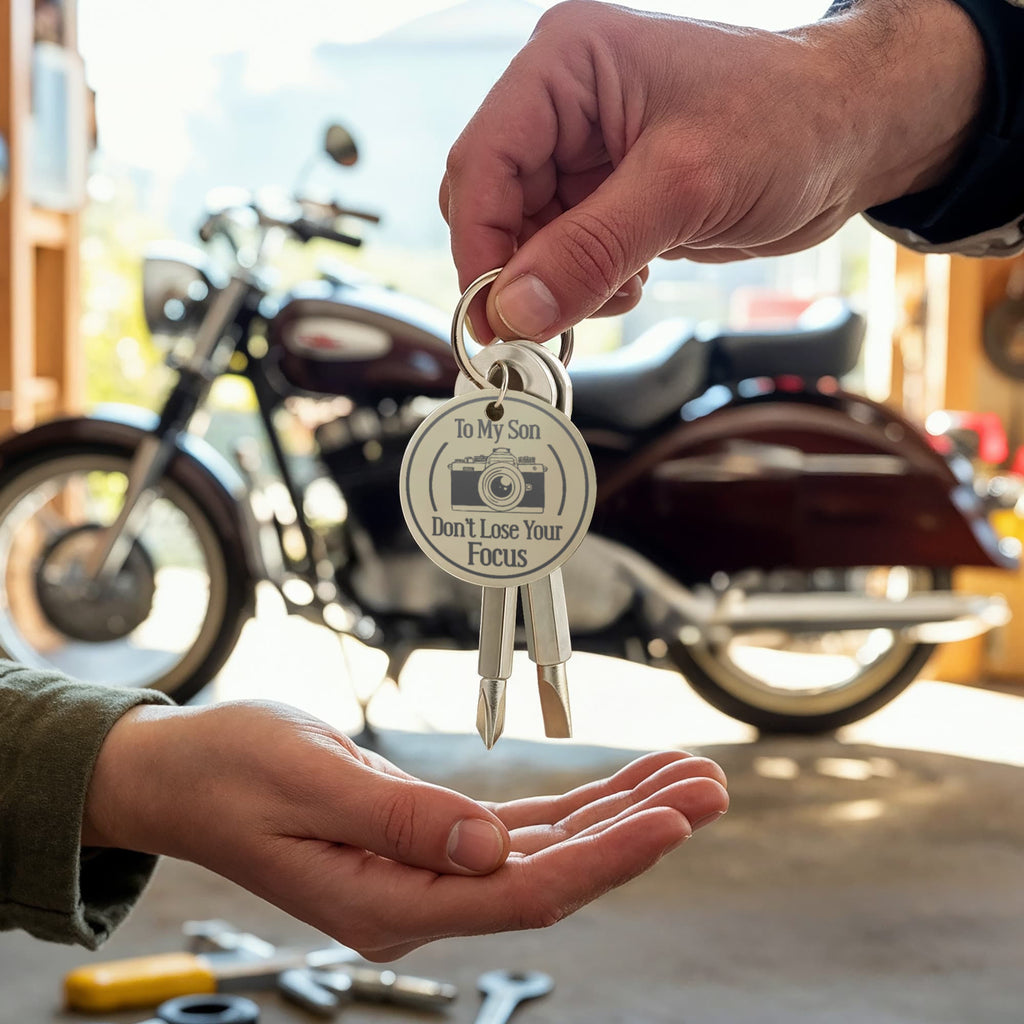 To My Son Don't Lose Your Focus Screwdriver Keychain, Camera Gift