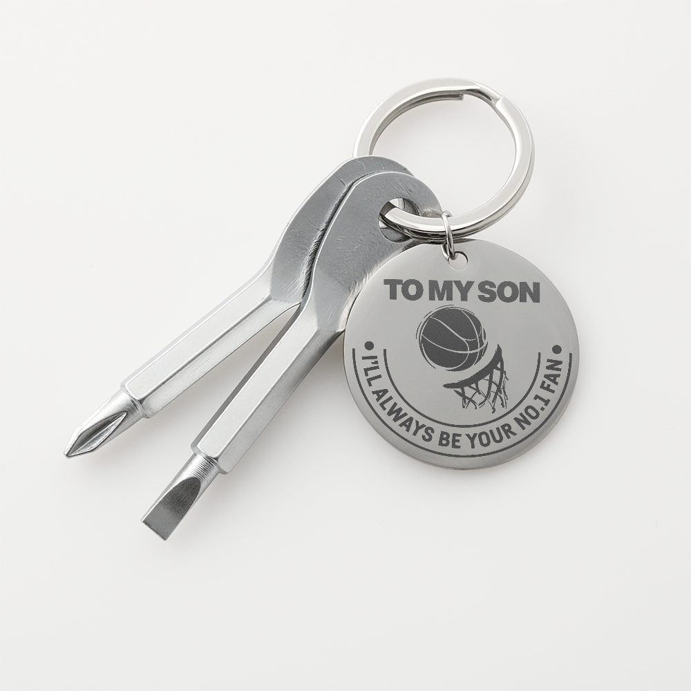 To My Son I'll Always Be Your No 1 Fan Screwdriver Keychain, Basketball Gift