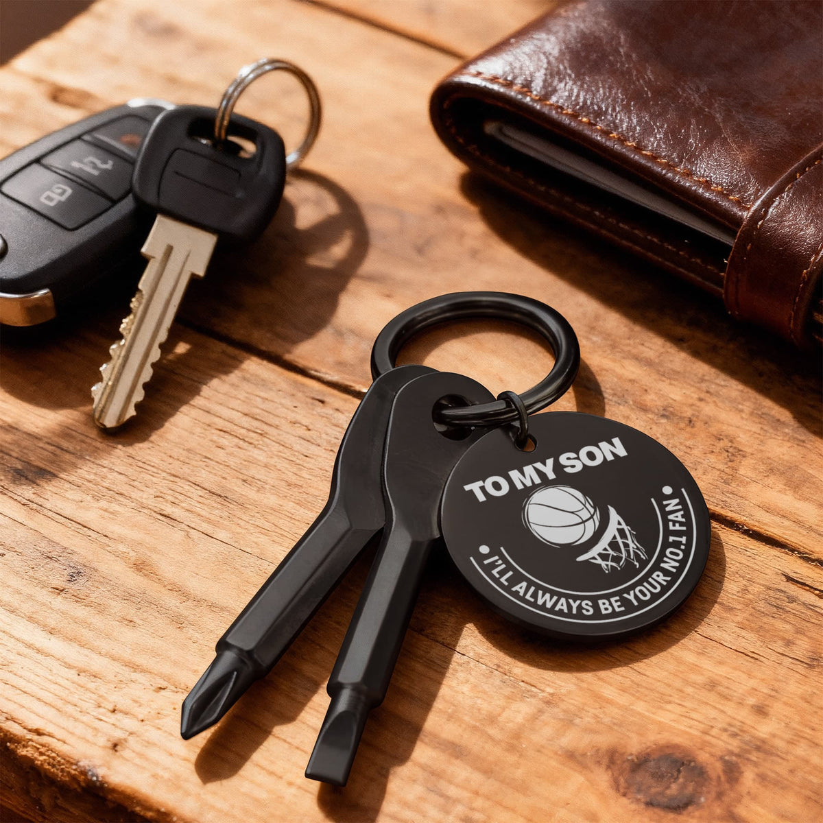 To My Son I'll Always Be Your No 1 Fan Screwdriver Keychain, Basketball Gift