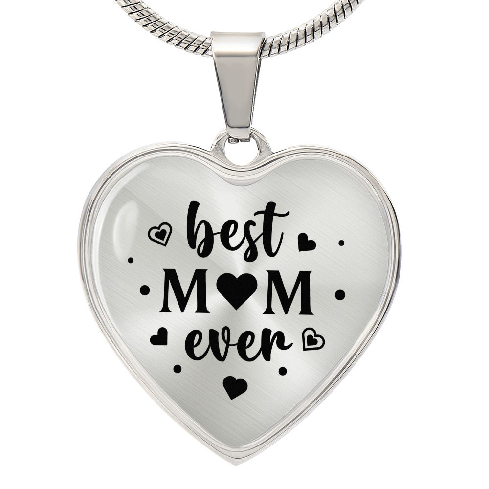 Best Mom Ever Graphic Heart Necklace - Engraved Heart Pendant with Gift Box, Christmas Gift for Mom