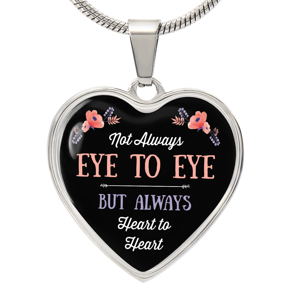 Eye To Eye Heart To Heart Graphic Heart Necklace - Engraved Heart Pendant with Gift Box, Romantic Gift for Loved One