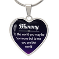 To My Mummy You Are The World Graphic Heart Necklace - Engraved Heart Pendant with Gift Box, Gift for Mum