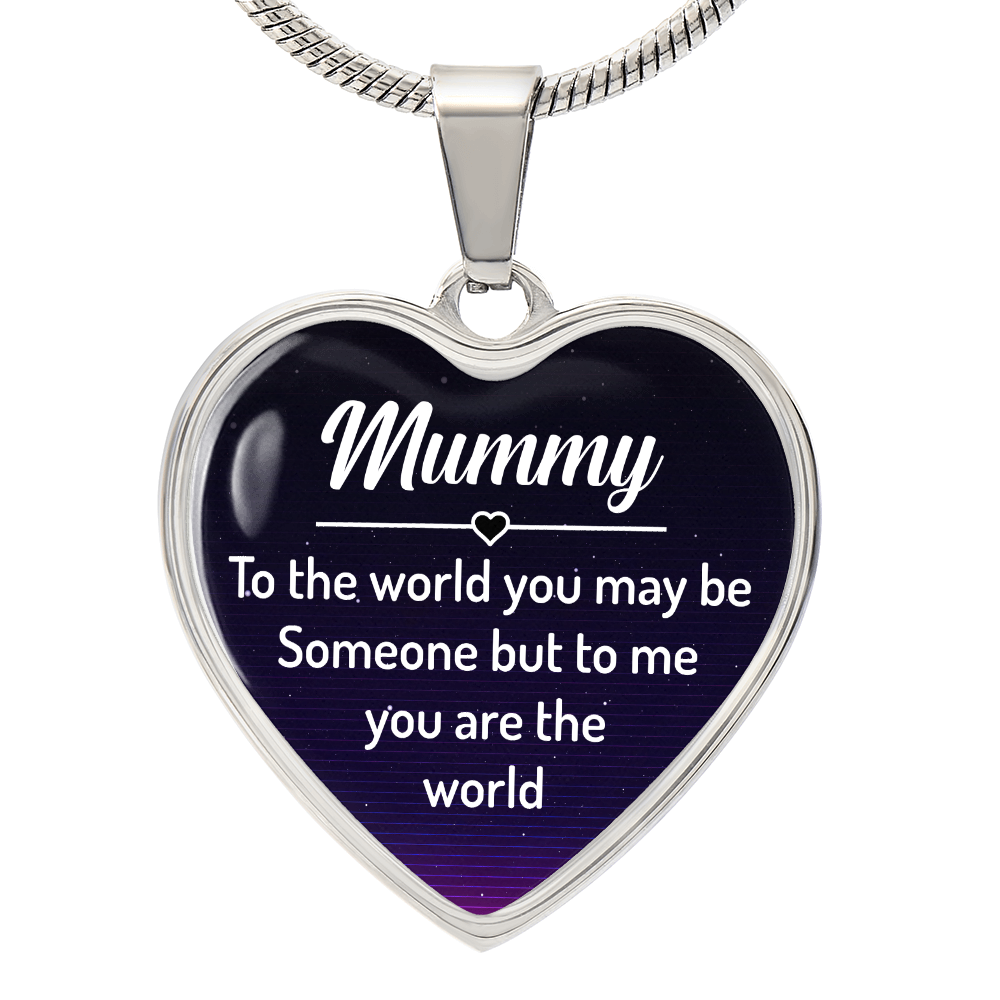 To My Mummy You Are The World Graphic Heart Necklace - Engraved Heart Pendant with Gift Box, Gift for Mum