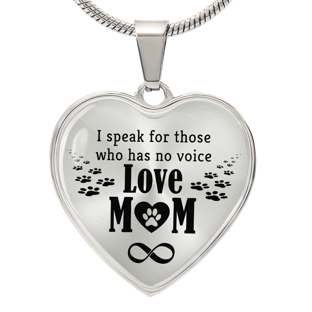 I Speak For Those Love Mom Graphic Heart Necklace - Engraved Heart Pendant with Gift Box, Gift for Mom