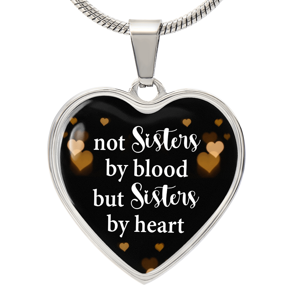 Not Sisters By Blood But Sisters By Heart Graphic Heart Necklace - Engraved Heart Pendant with Gift Box, Gift for Best Friend