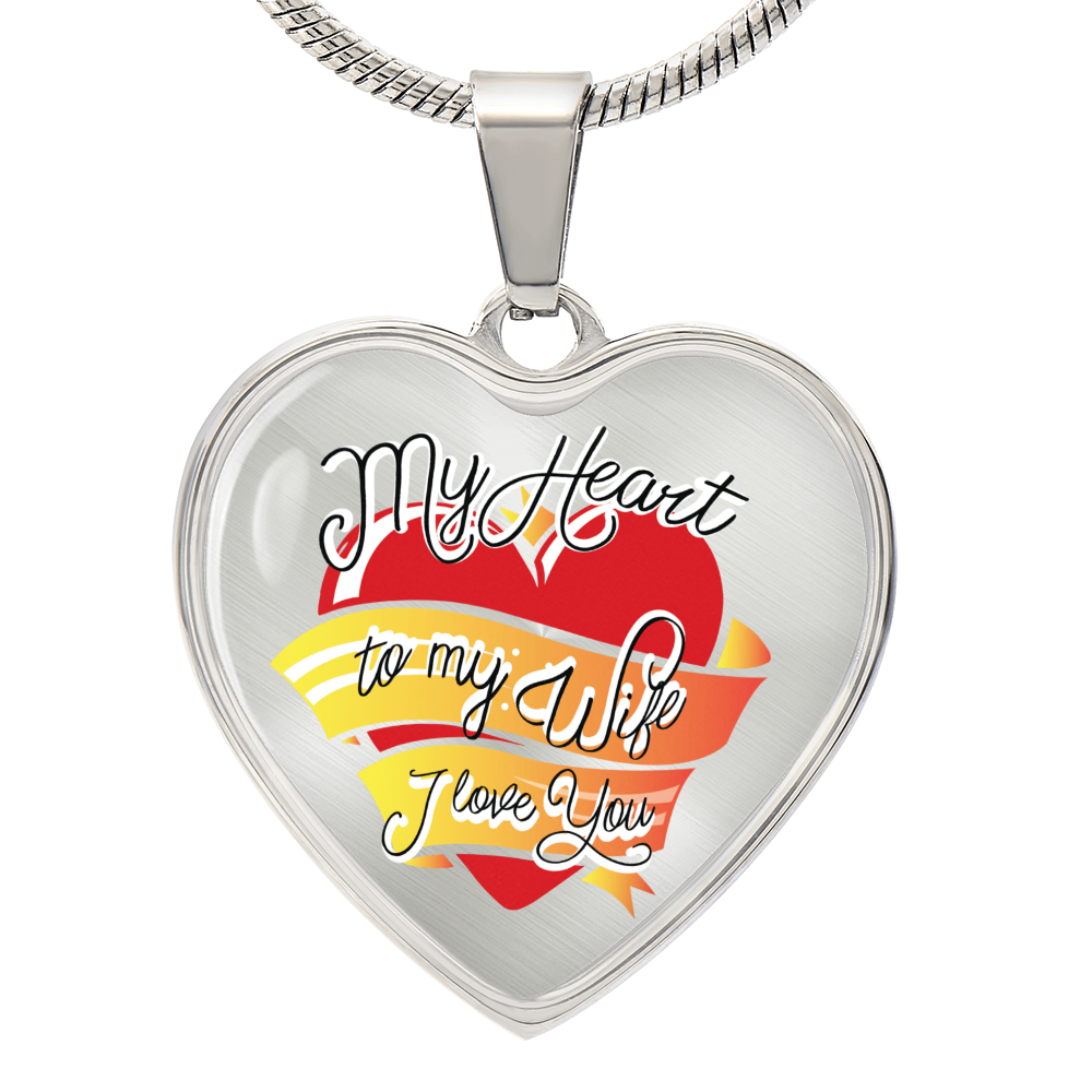 To My Wife Heart Graphic Heart Necklace - Engraved Heart Pendant with Gift Box, Anniversary Gift for Wife