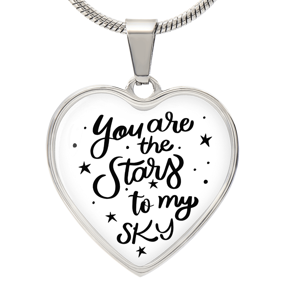You Are The Stars To My Sky Graphic Heart Necklace - Engraved Heart Pendant with Gift Box, Romantic Gift for Partner