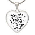 You Are The Stars To My Sky Graphic Heart Necklace - Engraved Heart Pendant with Gift Box, Romantic Gift for Partner