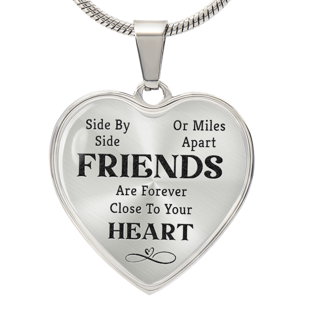 Side By Side Friends Graphic Heart Necklace - Engraved Heart Pendant with Gift Box, Friendship Gift for Best Friend