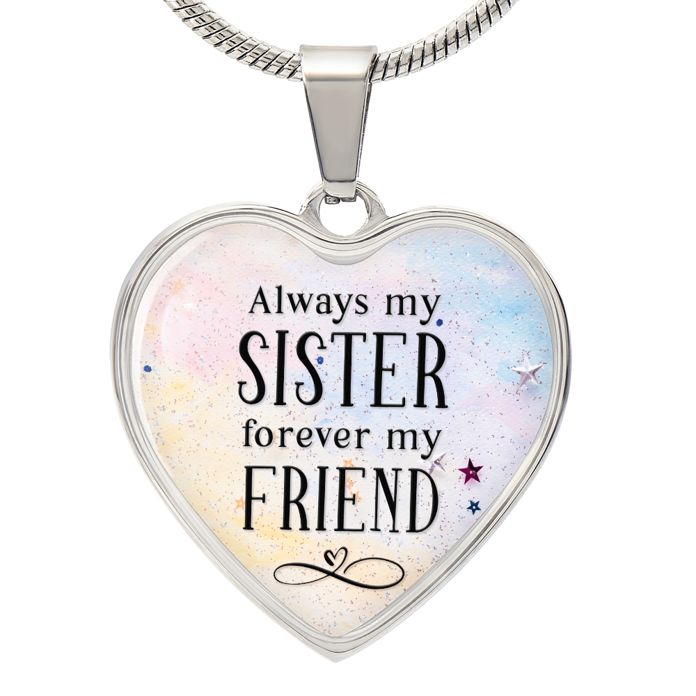 Always My Sister Graphic Heart Necklace - Engraved Heart Pendant with Gift Box, Birthday Gift for Sister