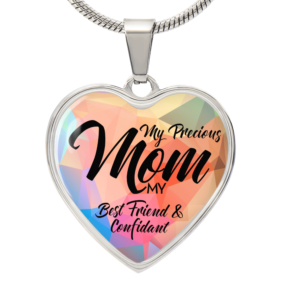 My Precious Mom Graphic Heart Necklace - Engraved Heart Pendant with Gift Box, Mother's Day Gift for Mom