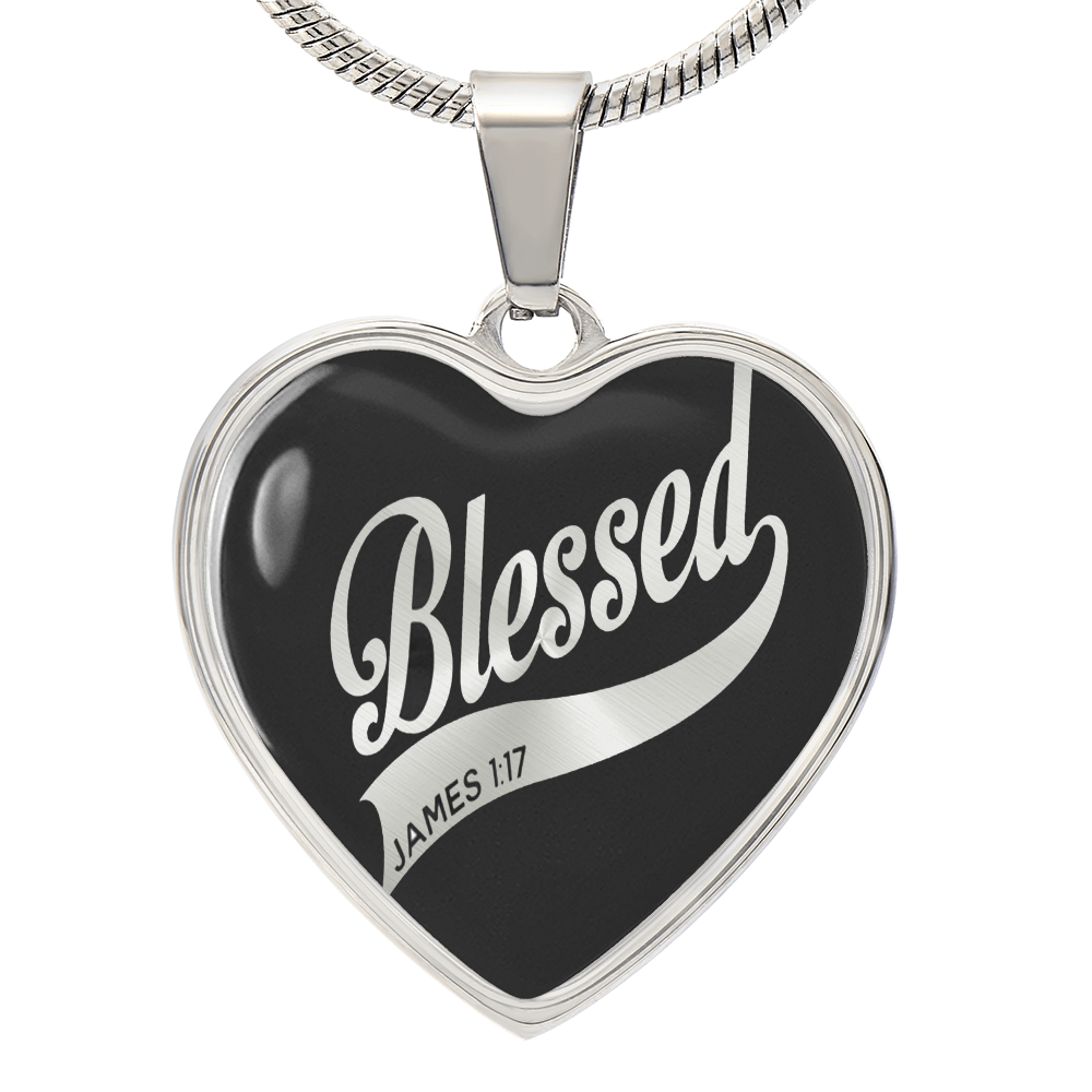 Blessed Graphic Heart Necklace - Engraved Heart Pendant with Gift Box, Faith Gift for Her