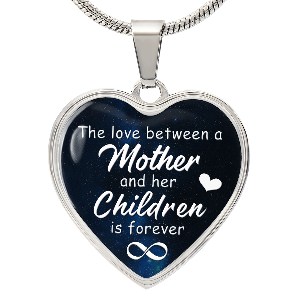 The Love Between Mother And Children Graphic Heart Necklace - Engraved Heart Pendant with Gift Box, Gift for Mom From Children