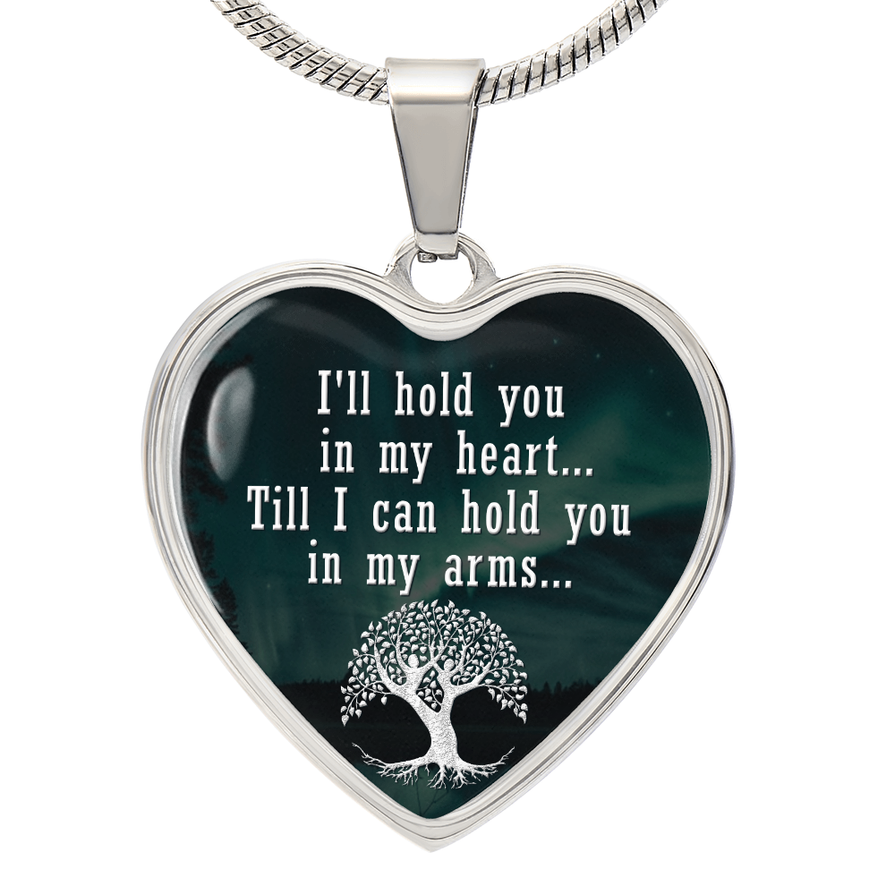 I'll Hold You In My Heart Graphic Heart Necklace - Engraved Heart Pendant with Gift Box, Anniversary Gift for Partner