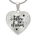 Follow Your Dreams Graphic Heart Necklace - Engraved Heart Pendant with Gift Box, Inspirational Gift for Her