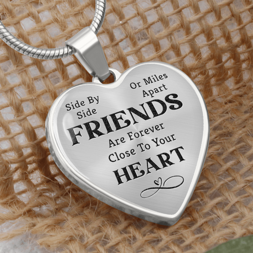 Side By Side Friends Graphic Heart Necklace - Engraved Heart Pendant with Gift Box, Friendship Gift for Best Friend