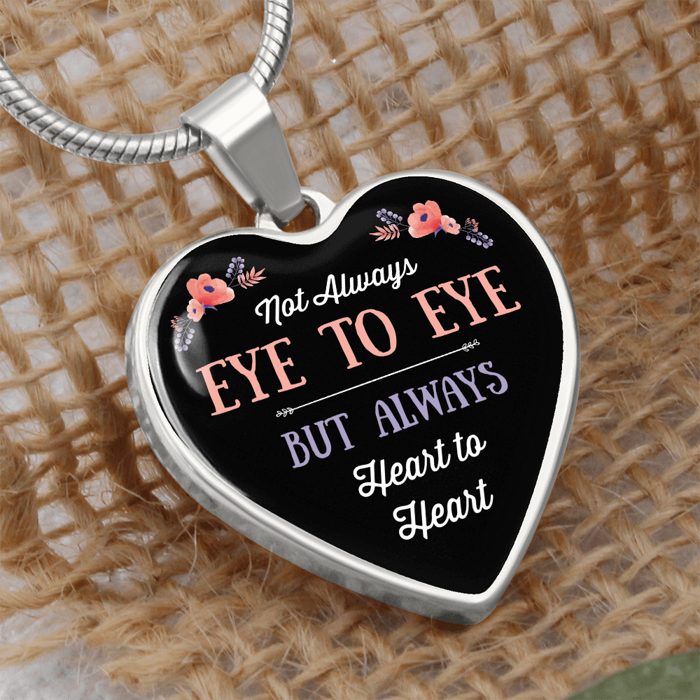 Eye To Eye Heart To Heart Graphic Heart Necklace - Engraved Heart Pendant with Gift Box, Romantic Gift for Loved One
