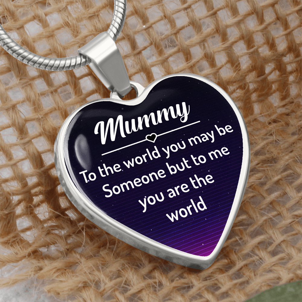 To My Mummy You Are The World Graphic Heart Necklace - Engraved Heart Pendant with Gift Box, Gift for Mum
