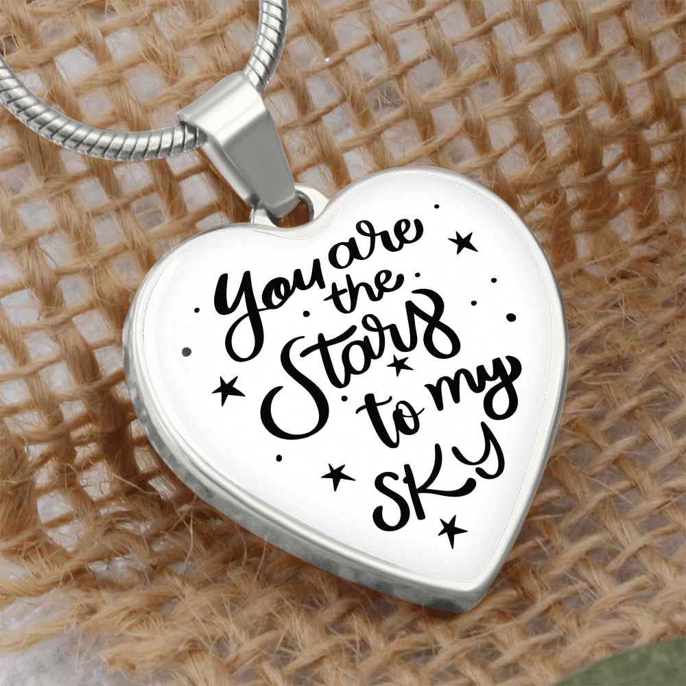 You Are The Stars To My Sky Graphic Heart Necklace - Engraved Heart Pendant with Gift Box, Romantic Gift for Partner