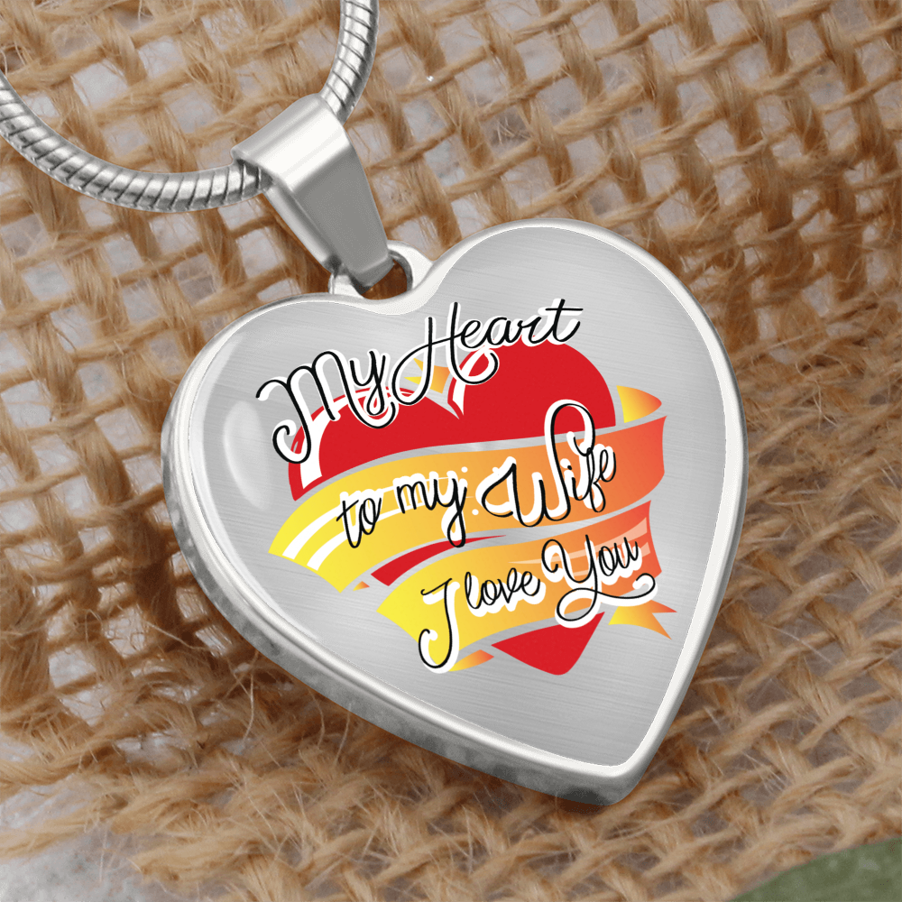 To My Wife Heart Graphic Heart Necklace - Engraved Heart Pendant with Gift Box, Anniversary Gift for Wife