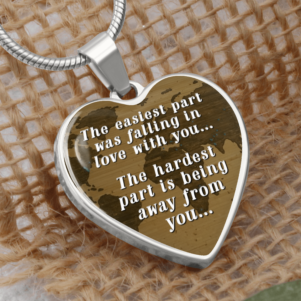 The Easiest Part Was Falling In Love Graphic Heart Necklace - Engraved Heart Pendant with Gift Box, Long Distance Gift for Partner