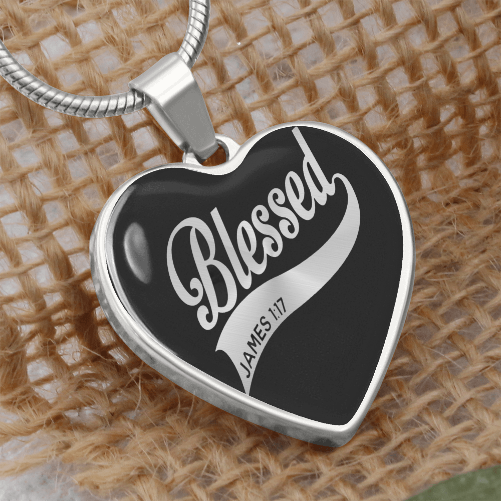 Blessed Graphic Heart Necklace - Engraved Heart Pendant with Gift Box, Faith Gift for Her