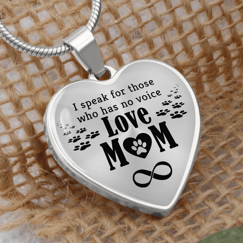 I Speak For Those Love Mom Graphic Heart Necklace - Engraved Heart Pendant with Gift Box, Gift for Mom