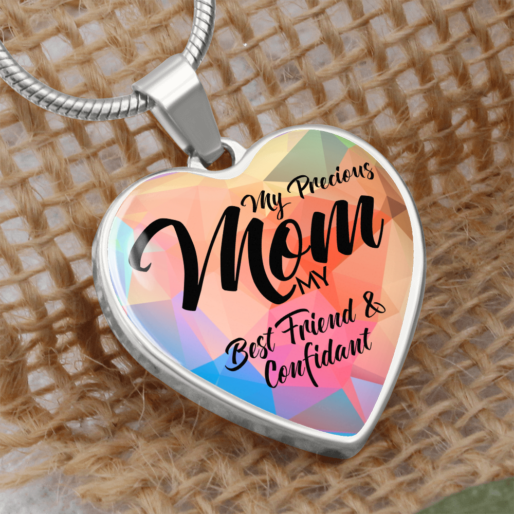 My Precious Mom Graphic Heart Necklace - Engraved Heart Pendant with Gift Box, Mother's Day Gift for Mom