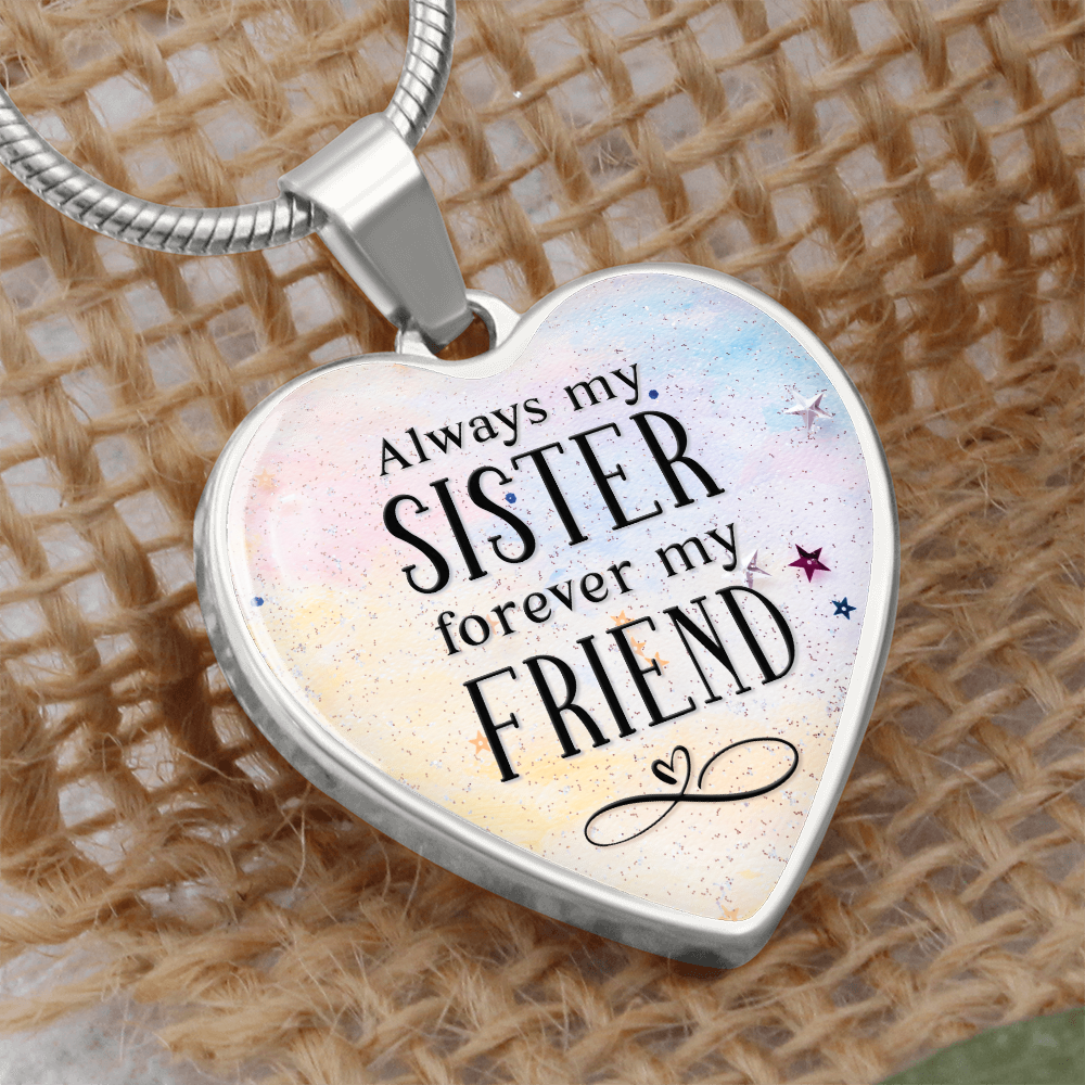 Always My Sister Graphic Heart Necklace - Engraved Heart Pendant with Gift Box, Birthday Gift for Sister