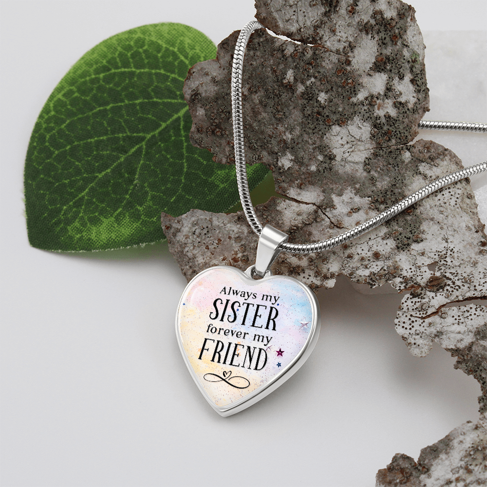 Always My Sister Graphic Heart Necklace - Engraved Heart Pendant with Gift Box, Birthday Gift for Sister