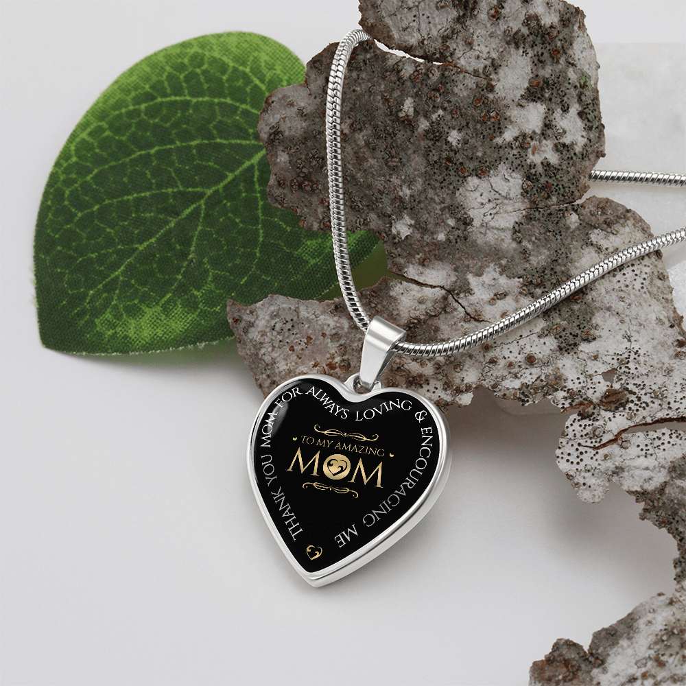 To My Amazing Mom Graphic Heart Necklace - Engraved Heart Pendant with Gift Box, Thank You Gift for Mom