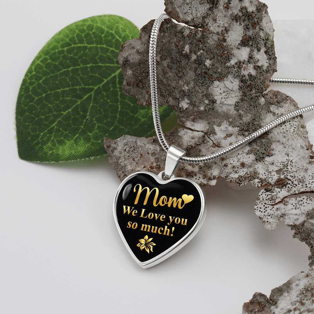 Mom We Love You So Much Graphic Heart Necklace - Engraved Heart Pendant with Gift Box, Gift for Mom