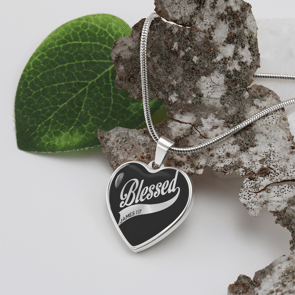 Blessed Graphic Heart Necklace - Engraved Heart Pendant with Gift Box, Faith Gift for Her