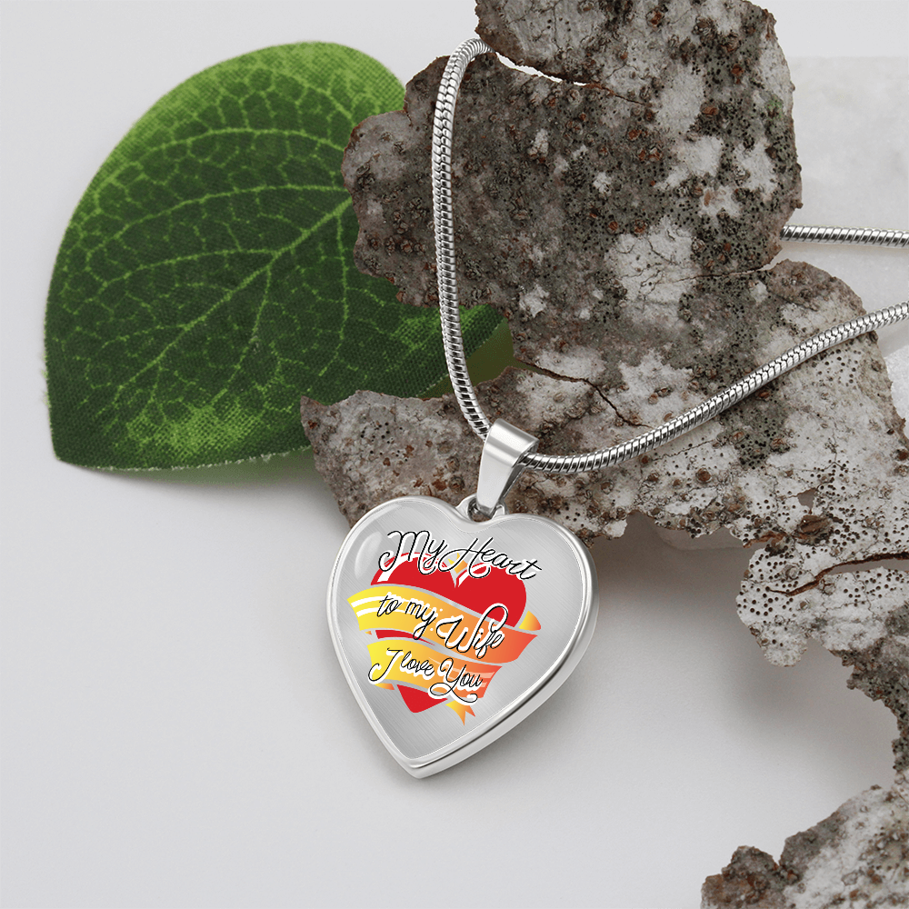 To My Wife Heart Graphic Heart Necklace - Engraved Heart Pendant with Gift Box, Anniversary Gift for Wife