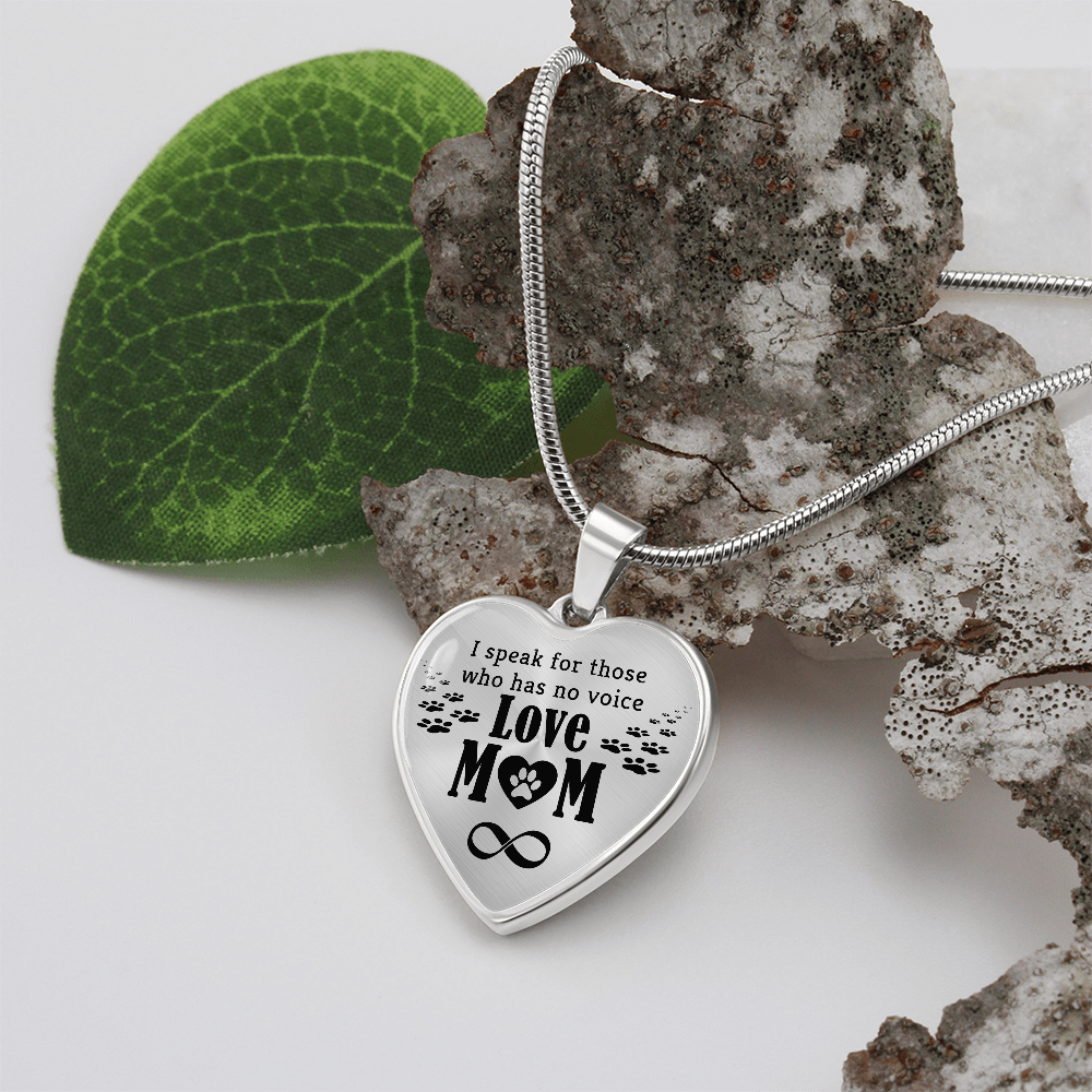 I Speak For Those Love Mom Graphic Heart Necklace - Engraved Heart Pendant with Gift Box, Gift for Mom
