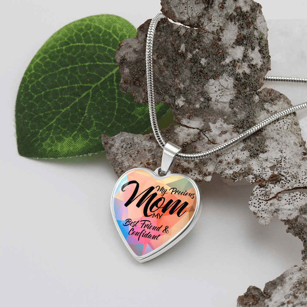 My Precious Mom Graphic Heart Necklace - Engraved Heart Pendant with Gift Box, Mother's Day Gift for Mom