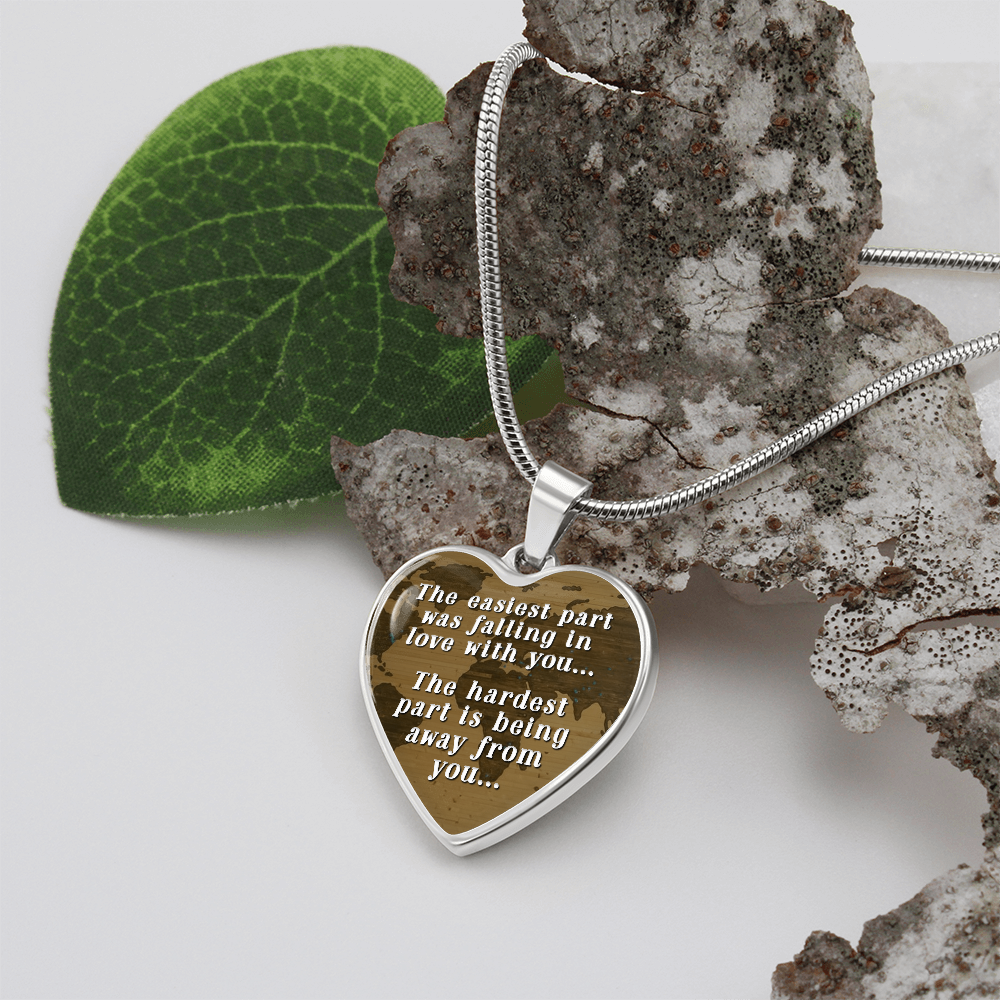 The Easiest Part Was Falling In Love Graphic Heart Necklace - Engraved Heart Pendant with Gift Box, Long Distance Gift for Partner