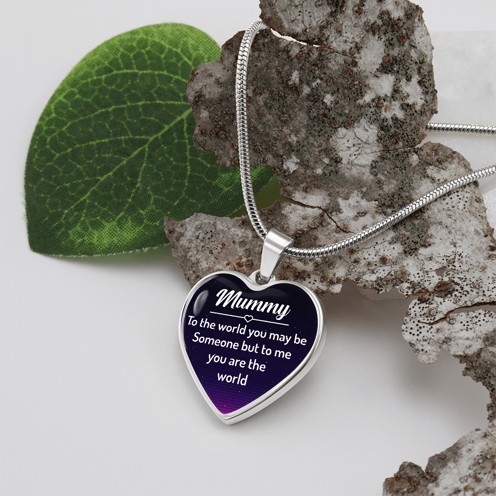 To My Mummy You Are The World Graphic Heart Necklace - Engraved Heart Pendant with Gift Box, Gift for Mum