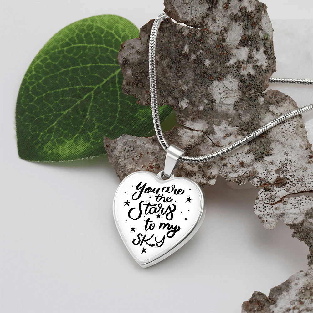You Are The Stars To My Sky Graphic Heart Necklace - Engraved Heart Pendant with Gift Box, Romantic Gift for Partner
