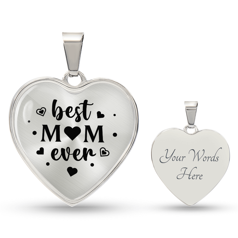Best Mom Ever Graphic Heart Necklace - Engraved Heart Pendant with Gift Box, Christmas Gift for Mom