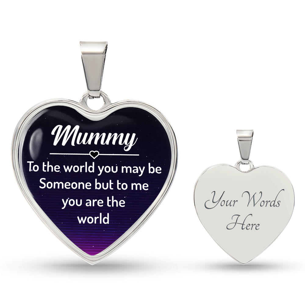 To My Mummy You Are The World Graphic Heart Necklace - Engraved Heart Pendant with Gift Box, Gift for Mum