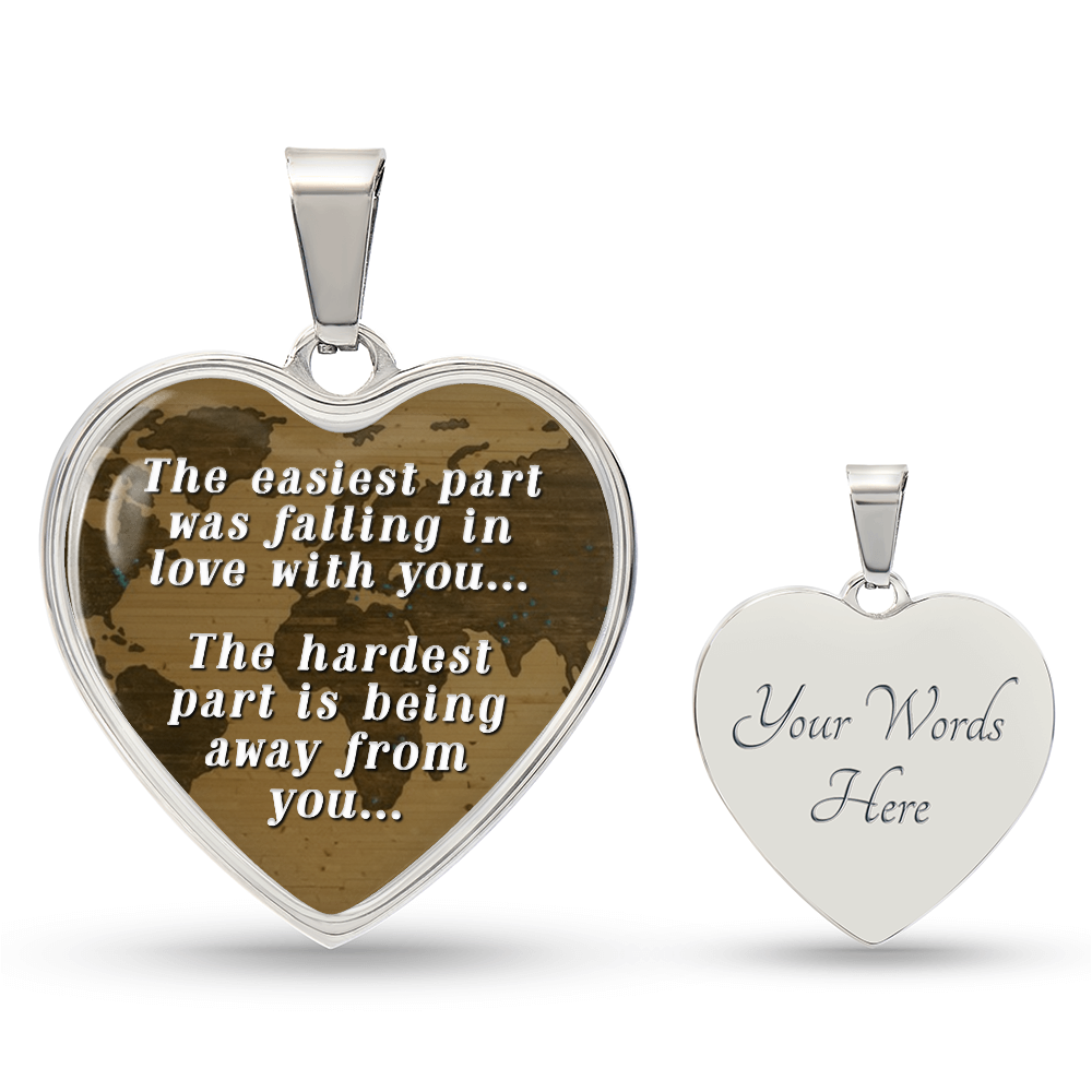 The Easiest Part Was Falling In Love Graphic Heart Necklace - Engraved Heart Pendant with Gift Box, Long Distance Gift for Partner