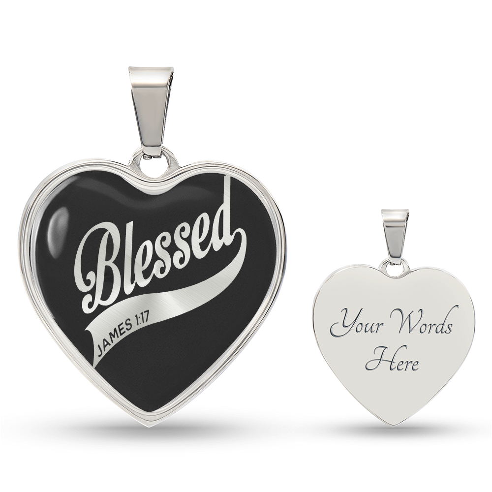 Blessed Graphic Heart Necklace - Engraved Heart Pendant with Gift Box, Faith Gift for Her