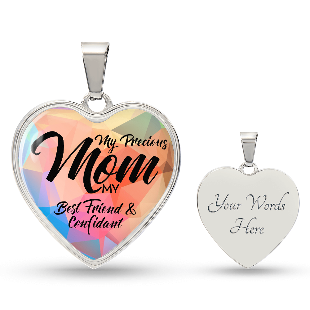 My Precious Mom Graphic Heart Necklace - Engraved Heart Pendant with Gift Box, Mother's Day Gift for Mom