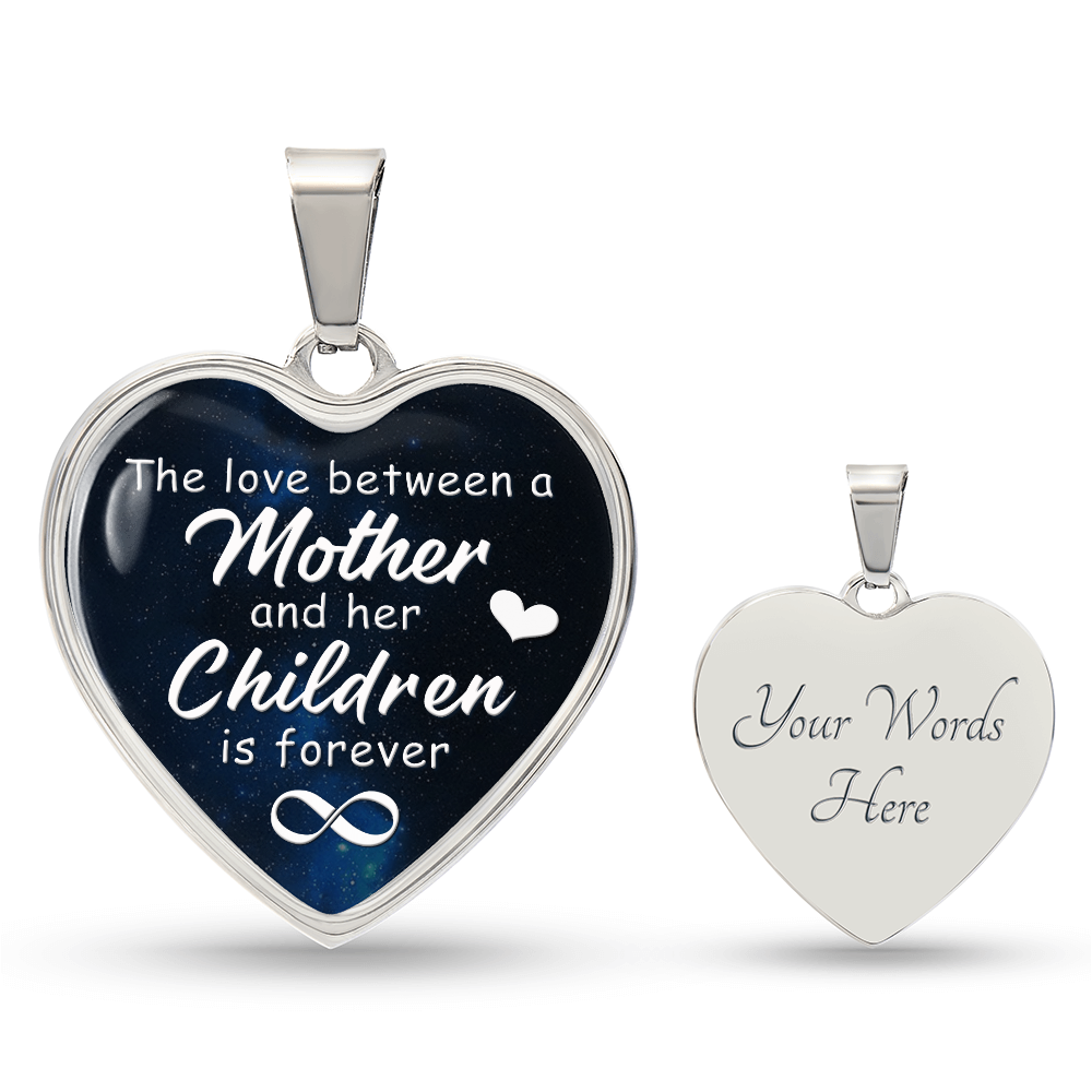 The Love Between Mother And Children Graphic Heart Necklace - Engraved Heart Pendant with Gift Box, Gift for Mom From Children