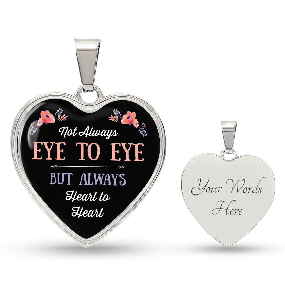 Eye To Eye Heart To Heart Graphic Heart Necklace - Engraved Heart Pendant with Gift Box, Romantic Gift for Loved One