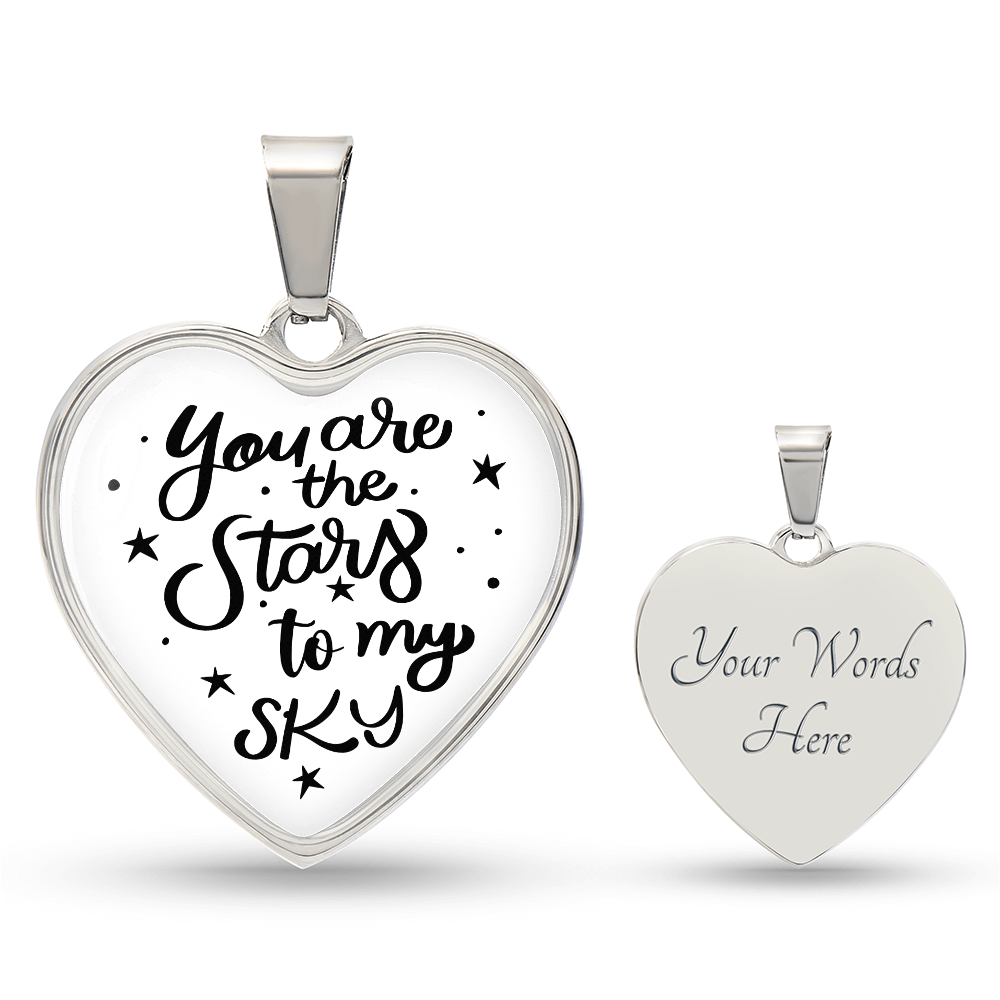 You Are The Stars To My Sky Graphic Heart Necklace - Engraved Heart Pendant with Gift Box, Romantic Gift for Partner